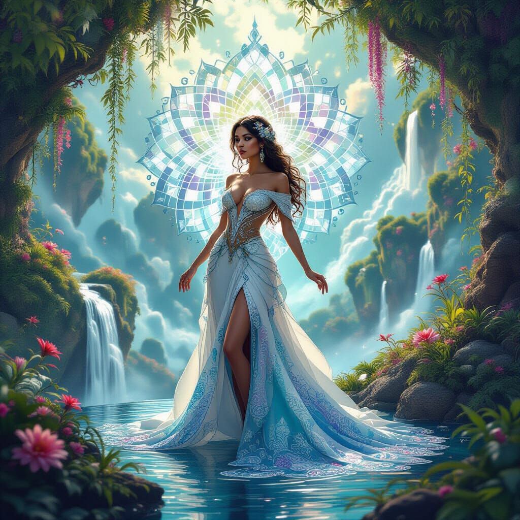 Ethereal Woman in Fractal Utopia: 8K Fantasy Art