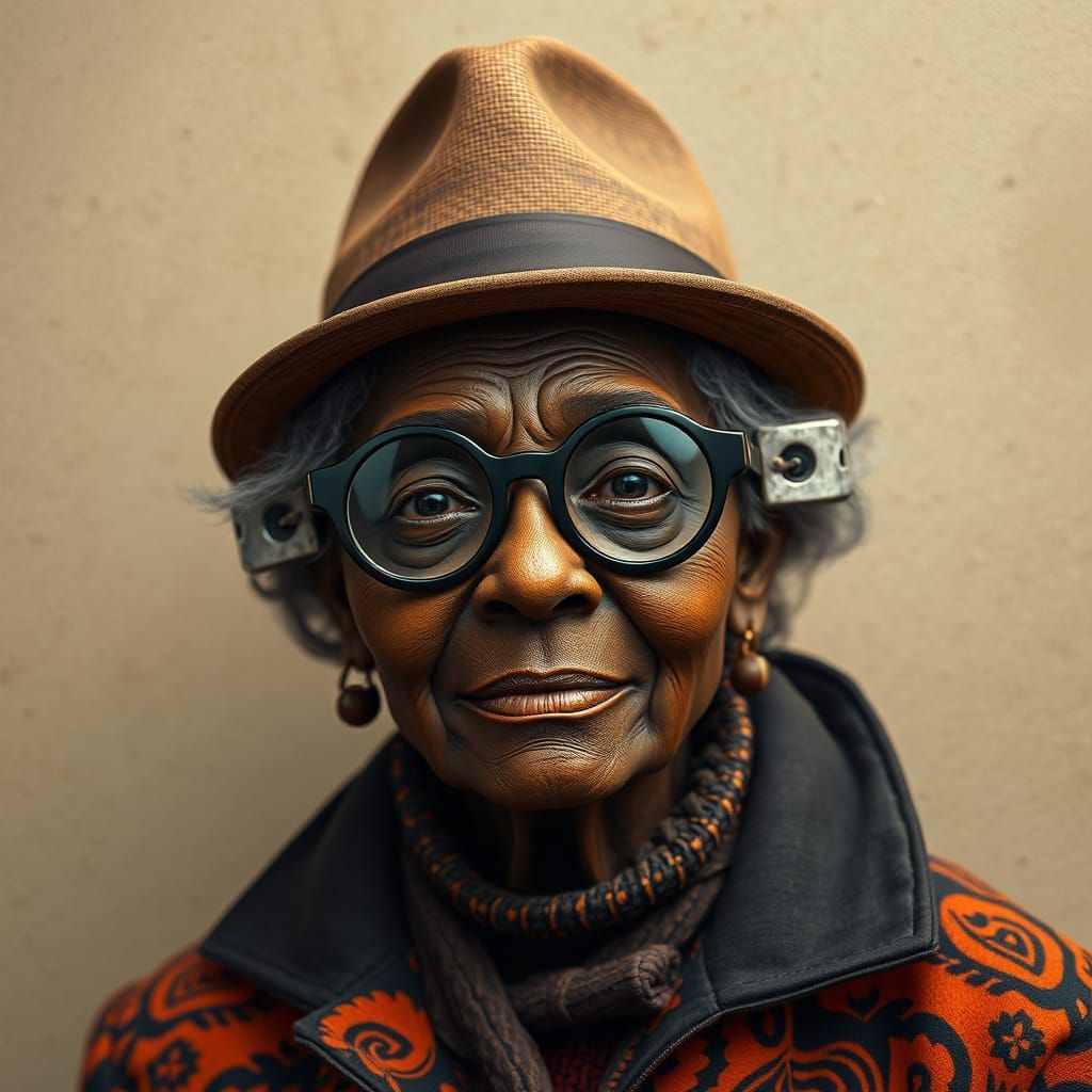 Tranquil Black Woman in Textured Digital Painting