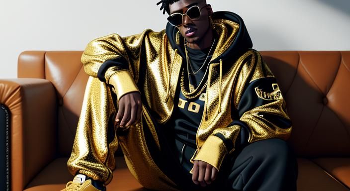 Photorealistic Hip Hop Cat Portrait in Gold