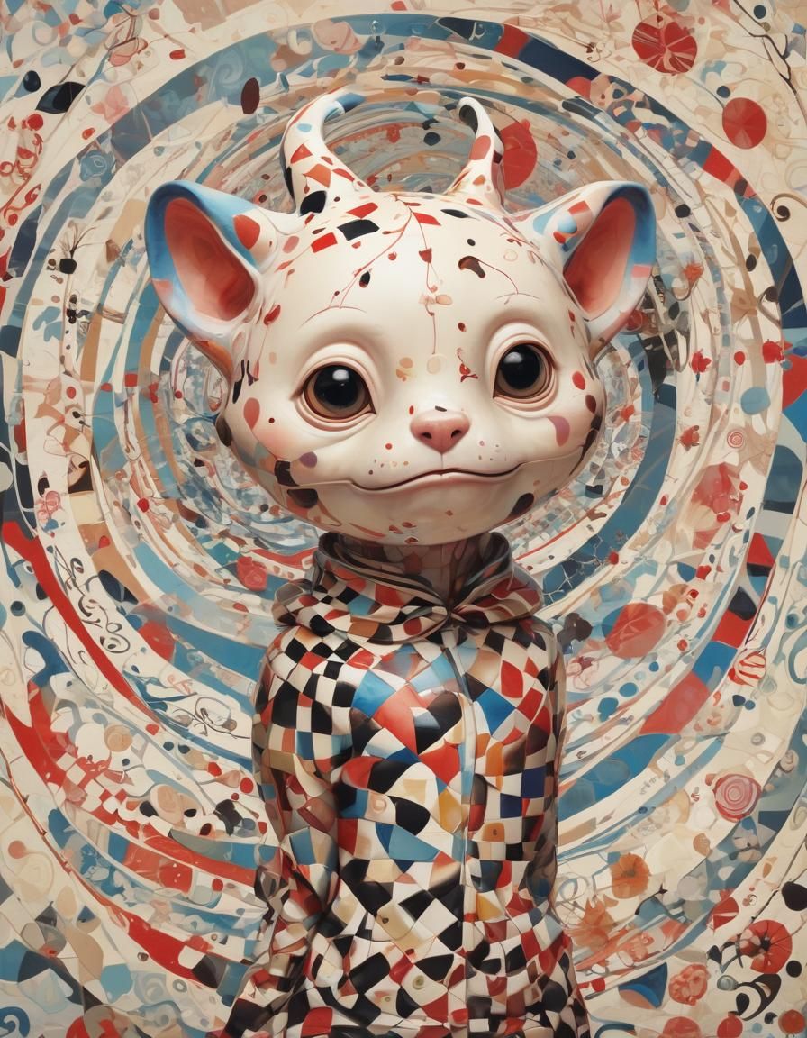 Checkered Creature in Japanese Pop Surrealism Style