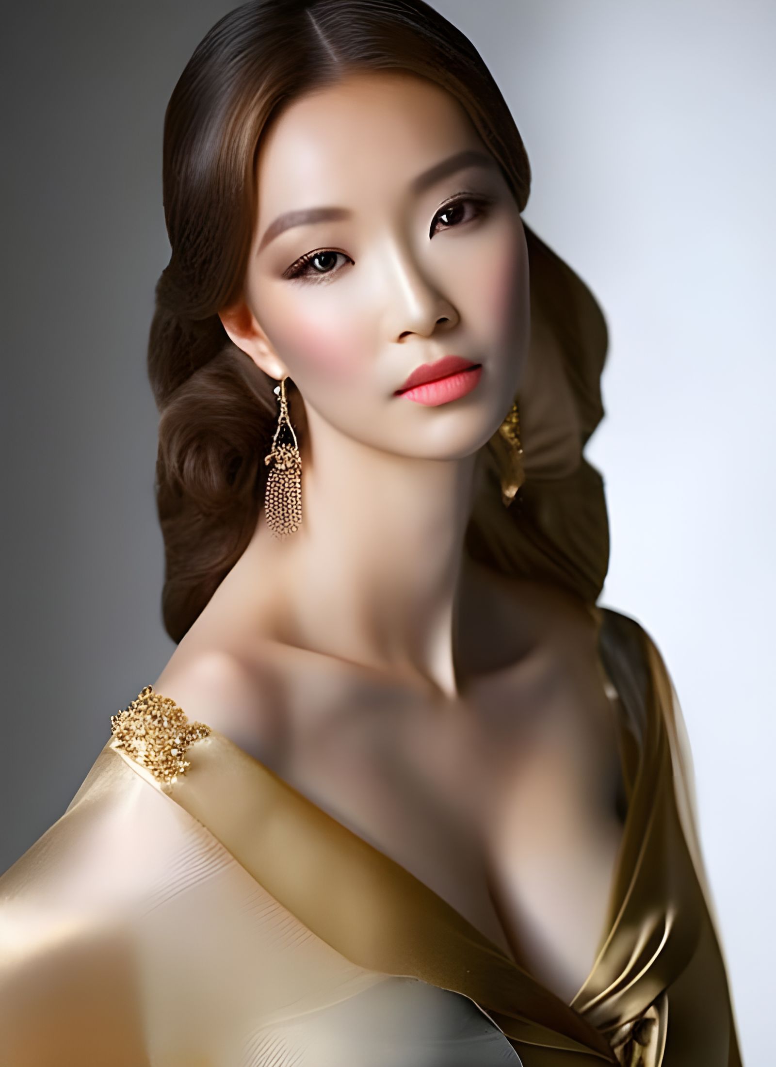 Renaissance Woman in Art Gallery, Hyperrealistic Photo