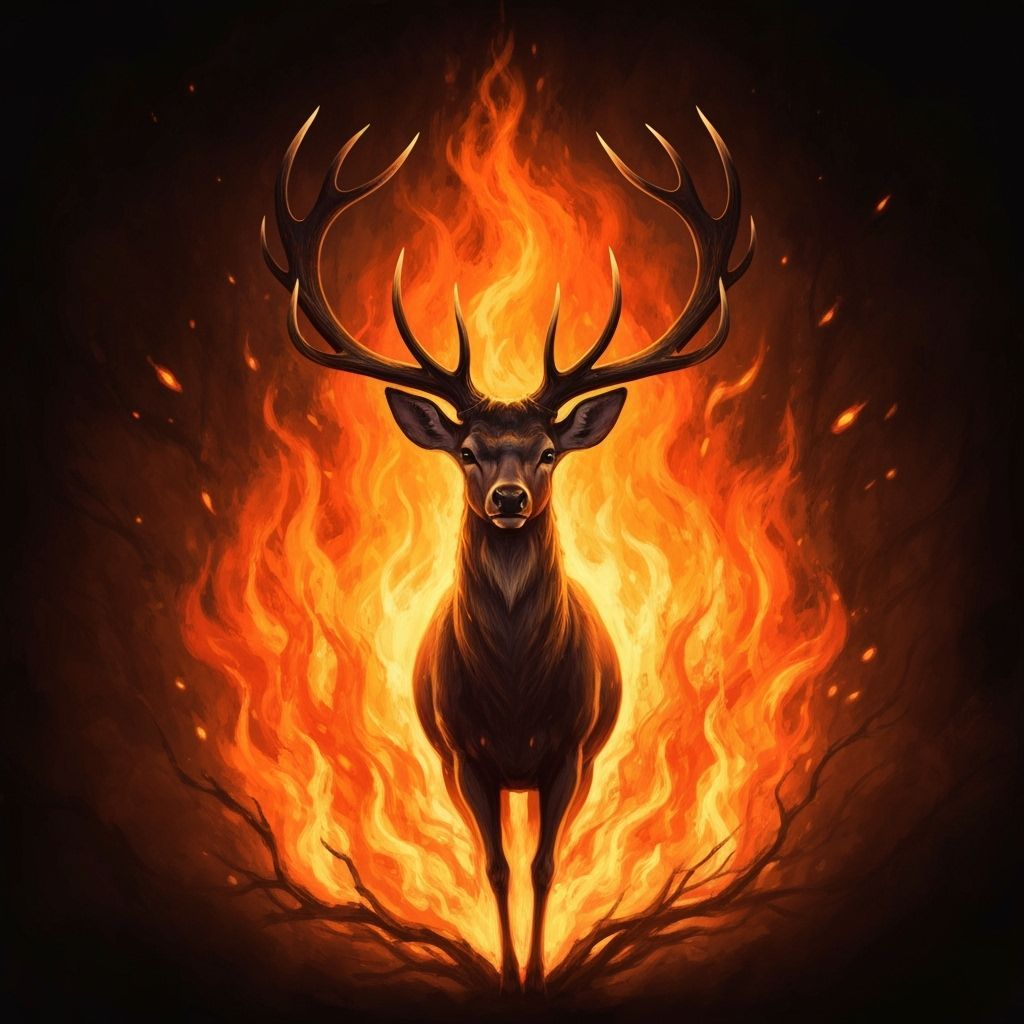 Fiery Deer in a Futuristic Art Style