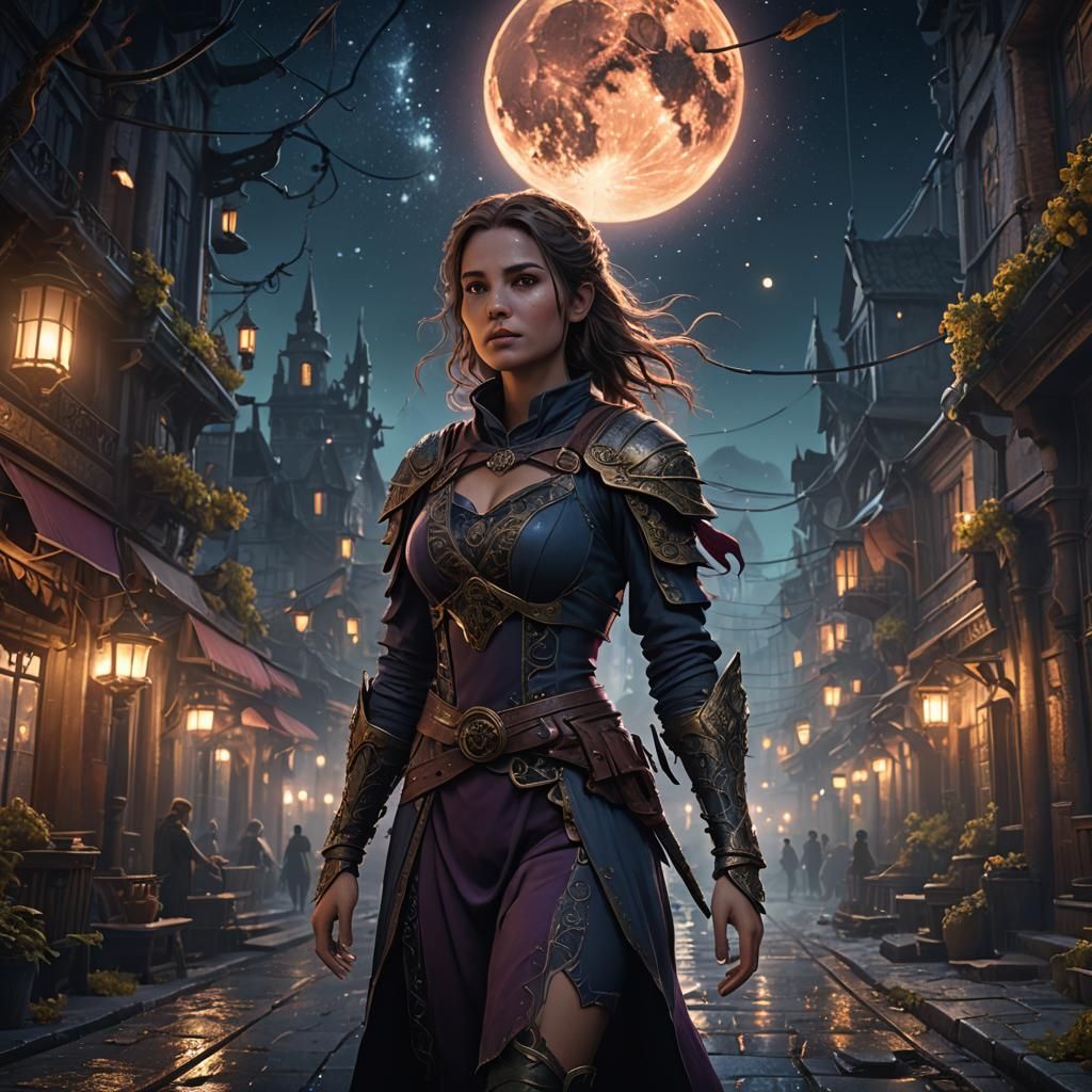 Fantasy Girl at Night: Detailed Matte Painting