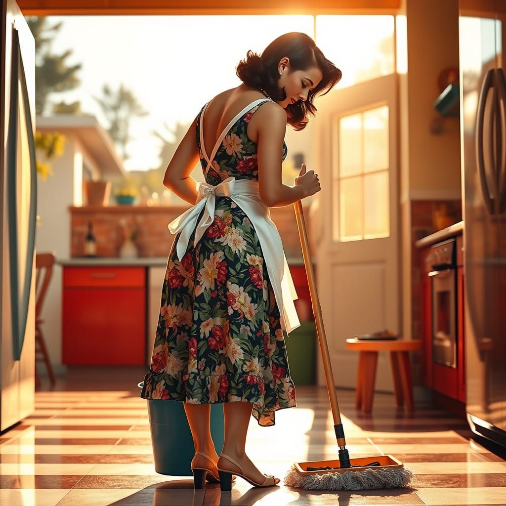 Fifties American Housewife in Mid-Century Modern Setting