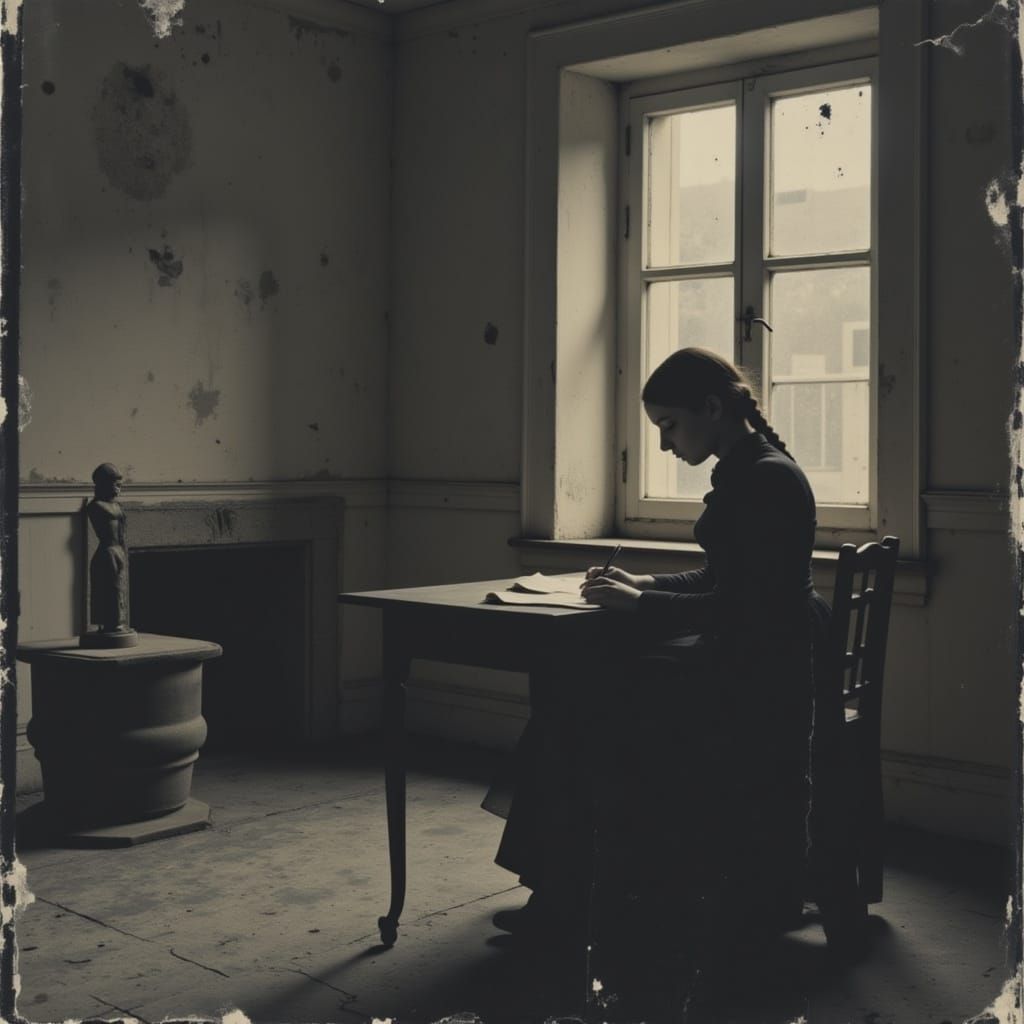 Woman with Braids Writing in Lonely Room