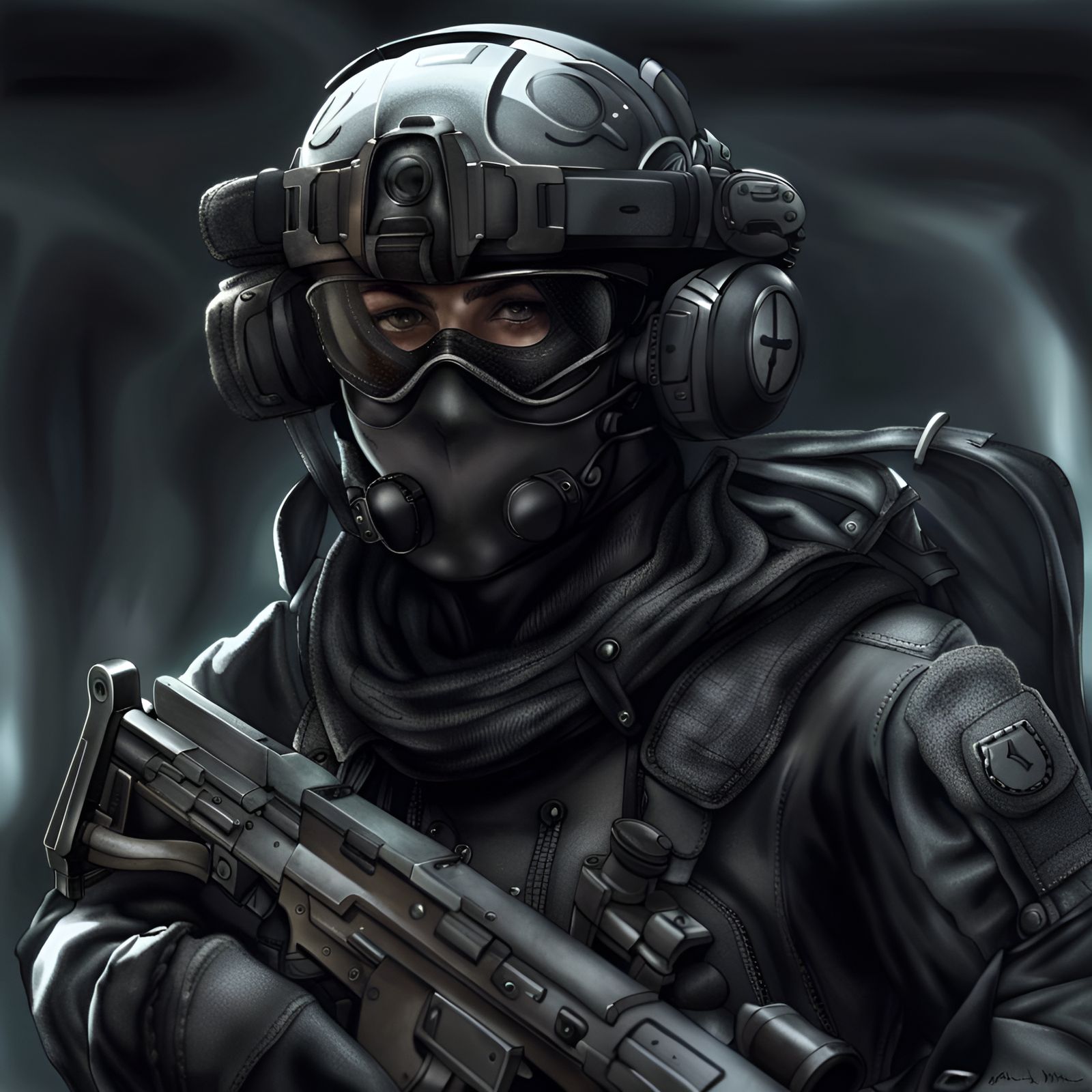 Special Forces Soldier in Anime Style with Rifle