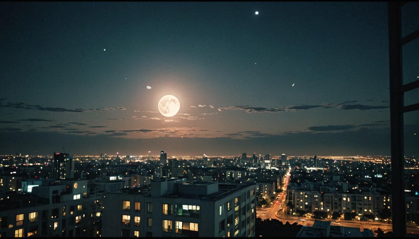 Full Moon View from a Futuristic Penthouse
