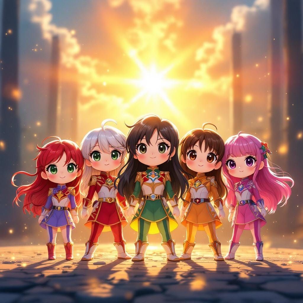 Chibi Super Sentai Team in Anime Style