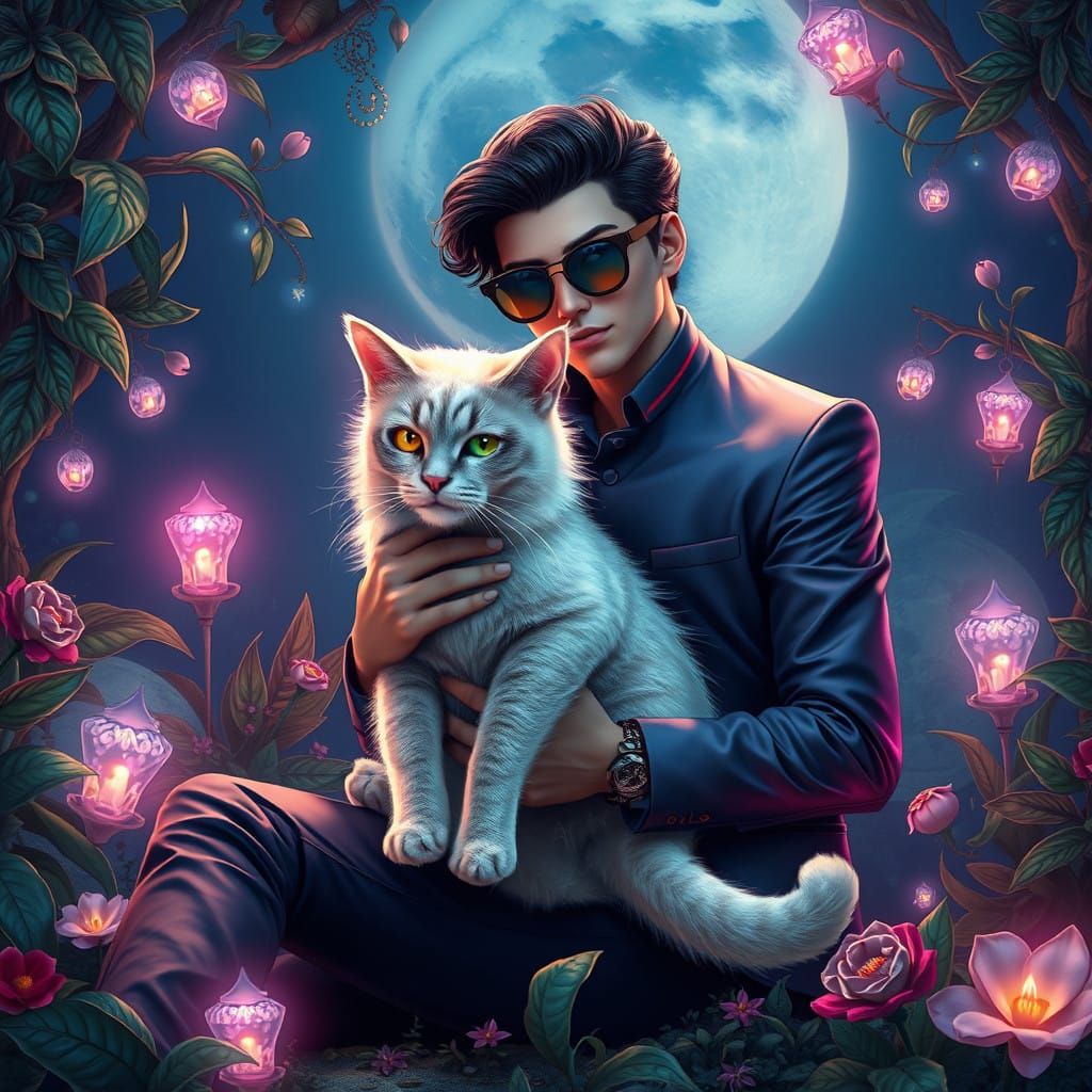 Ethereal Gentleman Enchants with Majestic Feline Companion