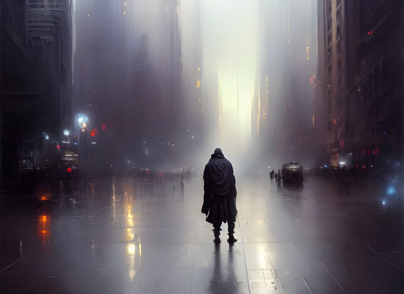 Expressive Oil Painting of Beggar in City