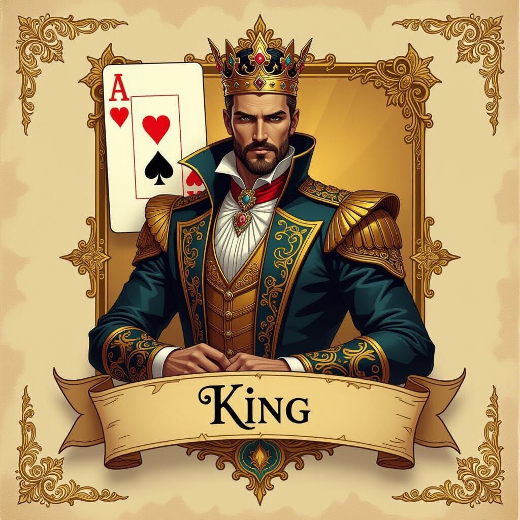 Ornate King Poker Card with Parchment Banner