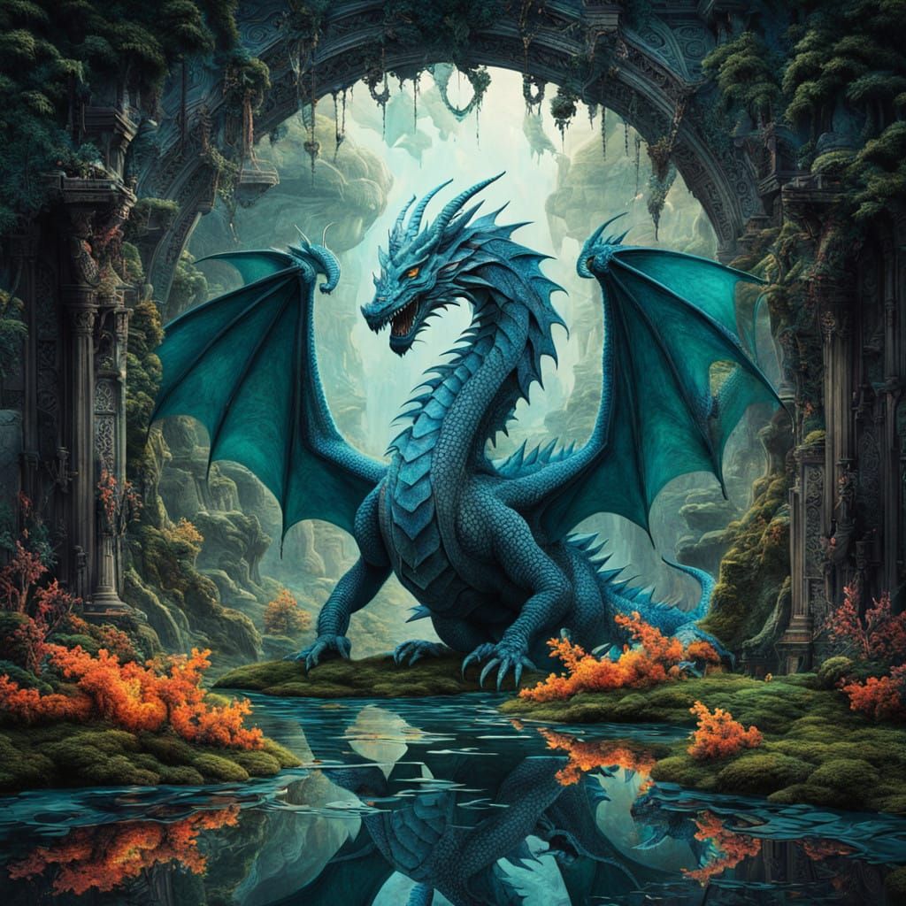 Surreal Dreamscapes with Glowing Dragon and Shattered Mirror...