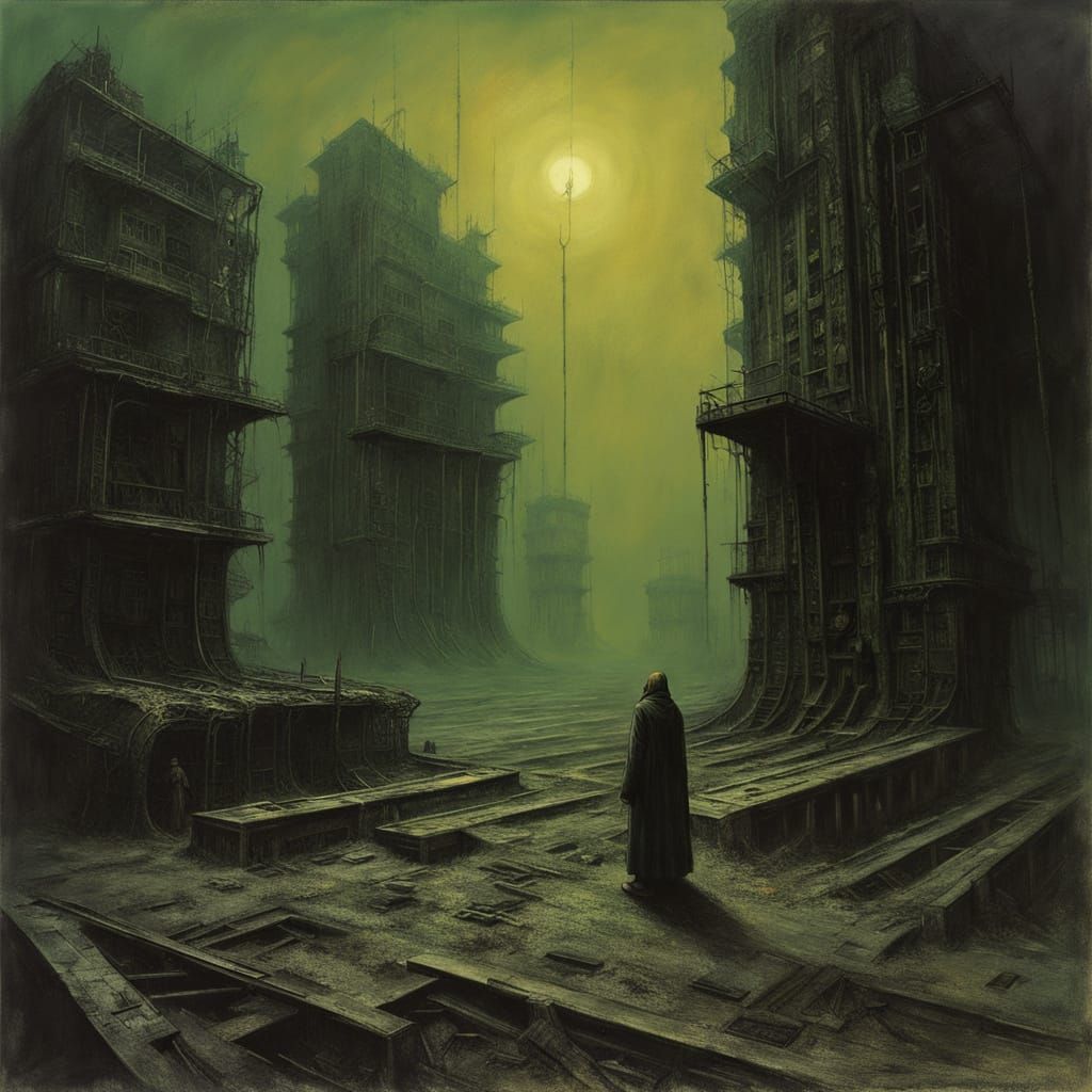 Surreal Post-Apocalyptic Figure in Oil Painting