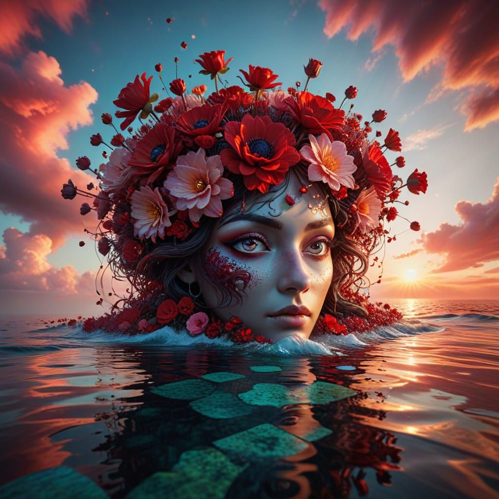 Surreal Dreamscape: Floating Eyes and Chessboard Sky