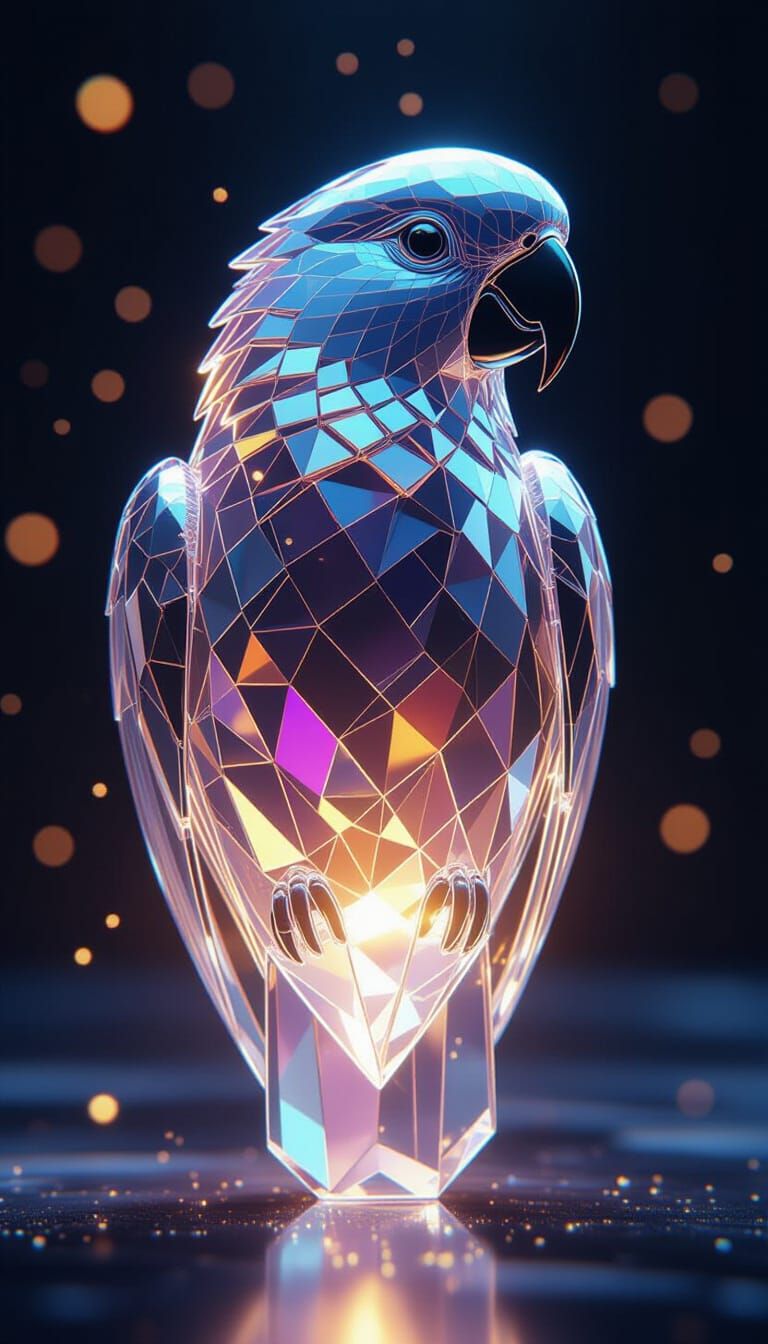 Crystal Parrot with Rainbow Refractions as Digital Art