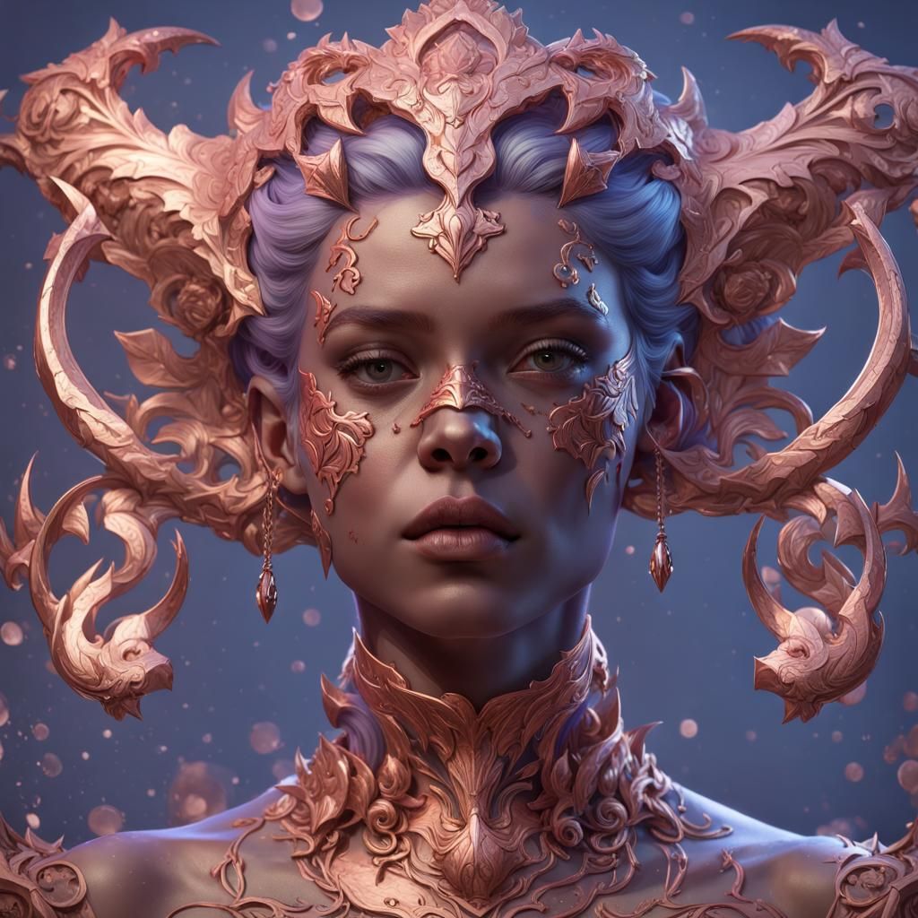 Periwinkle and Rose Gold Demon Portrait