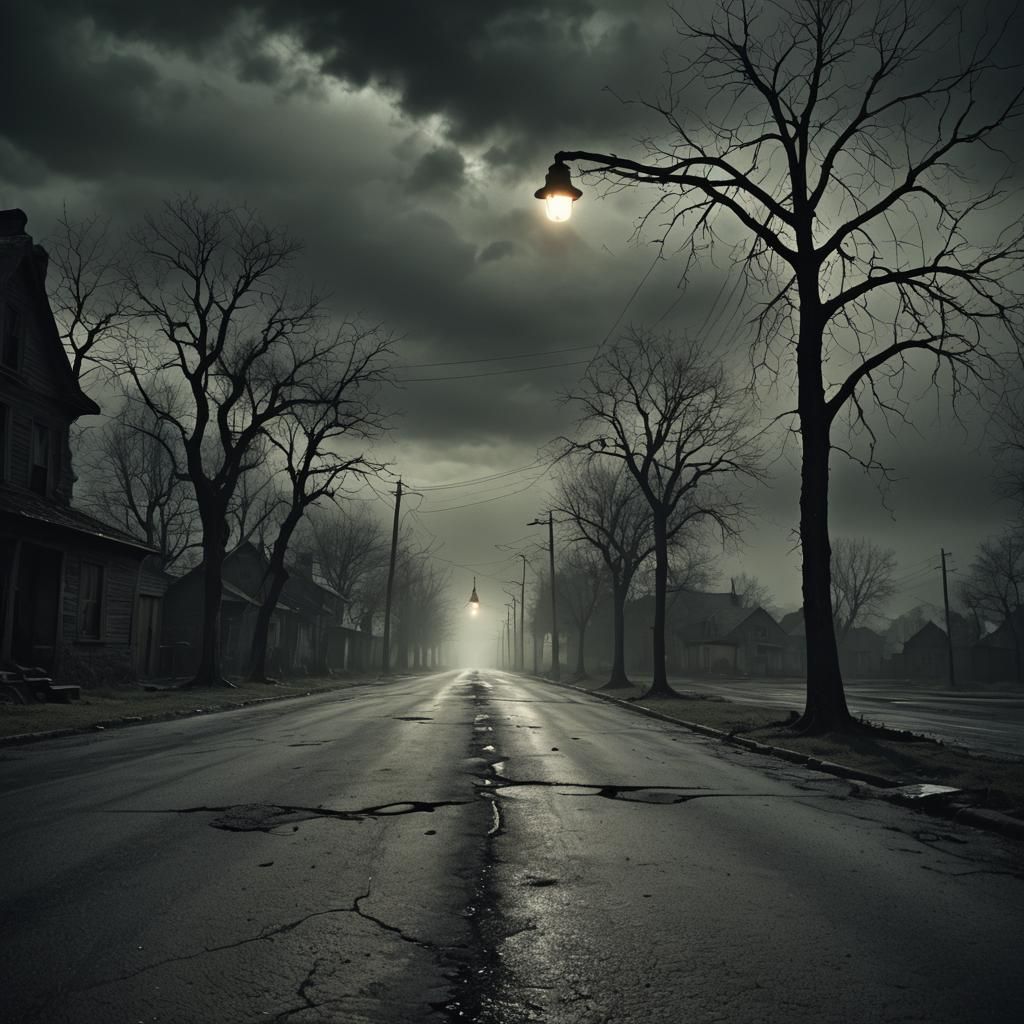 Eerie Gothic Road with No Stickers: Surreal Dark Fantasy