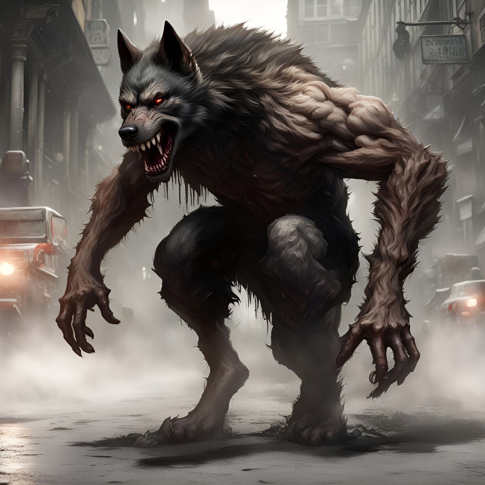 Detailed Werewolf Concept Art in Dark Fantasy Style