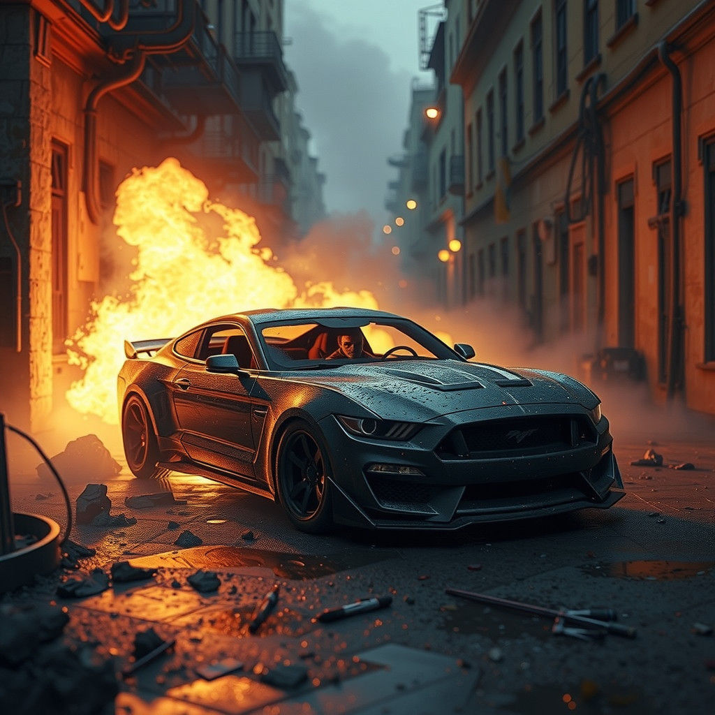 Ninja Figure Dominates Futuristic City Skyline