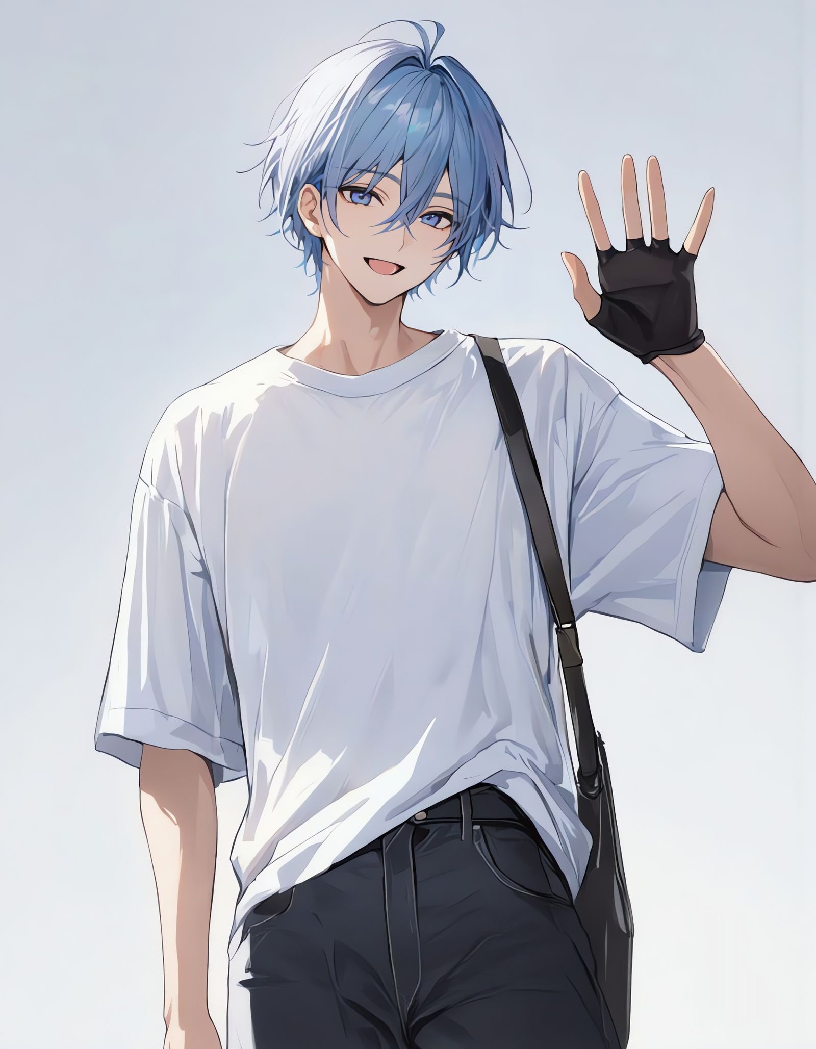 Smiling Boy with Blue Hair and Plaid Shirt