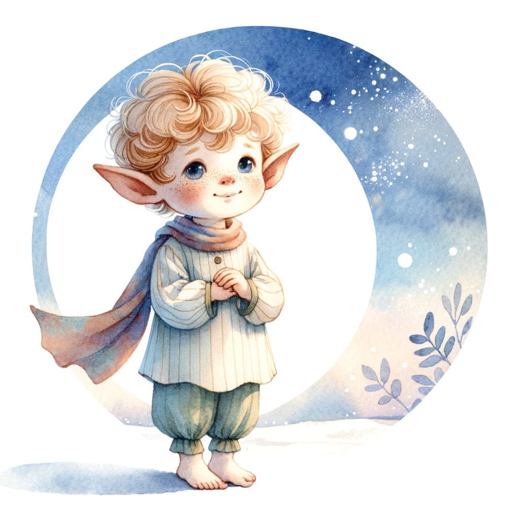 Whimsical Elf in Watercolor Illustration