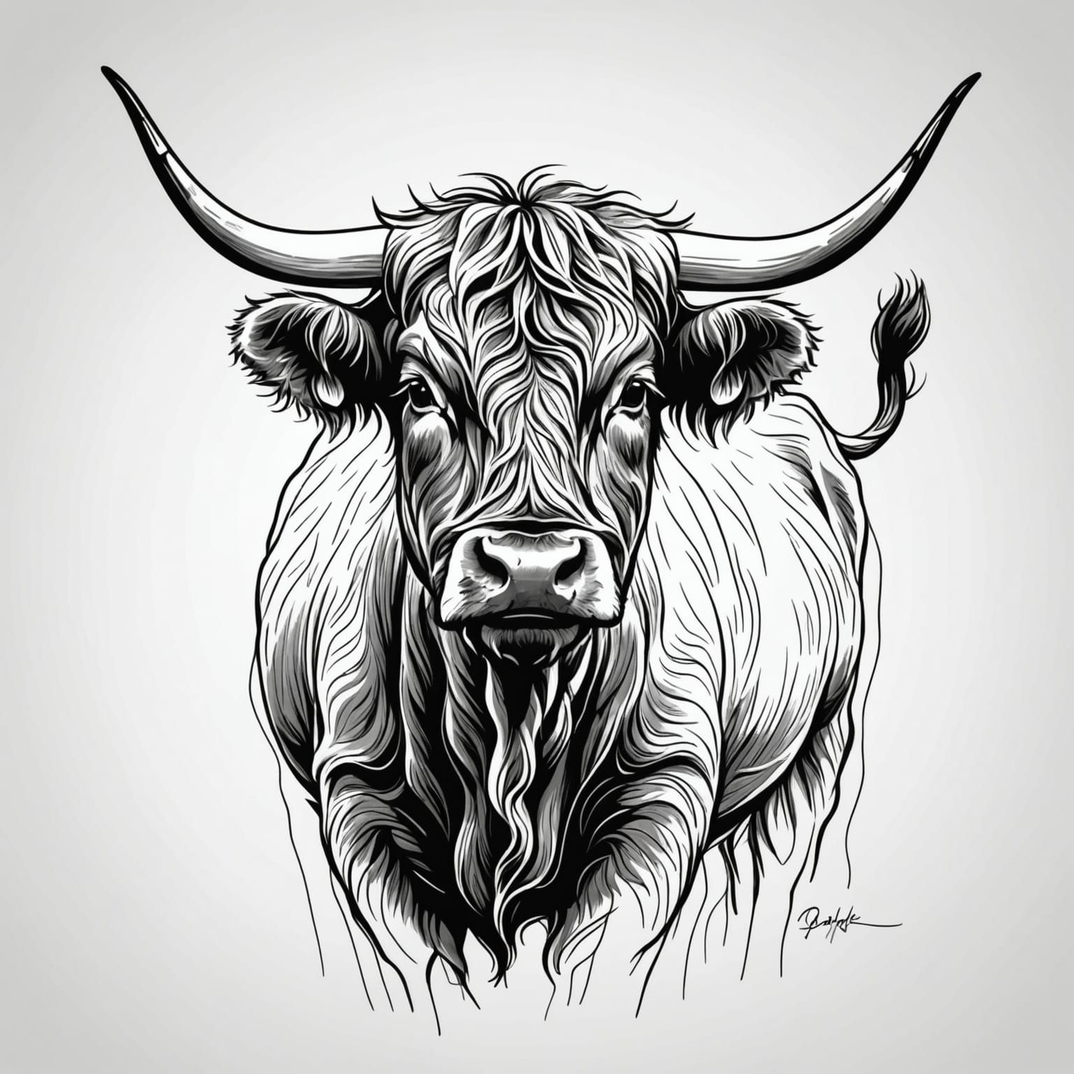 Elegant Highland Cow in Continuous Line Drawing
