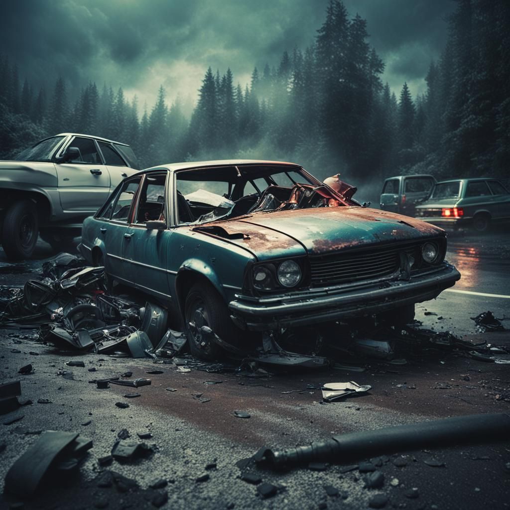 Dramatic Car Crash Cinematic Film Still