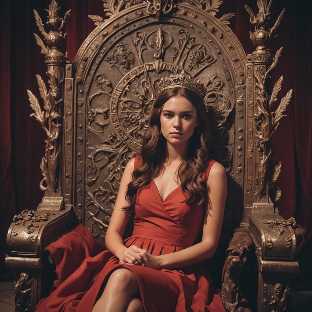 Teen Girl on Throne: Cinematic Film Still