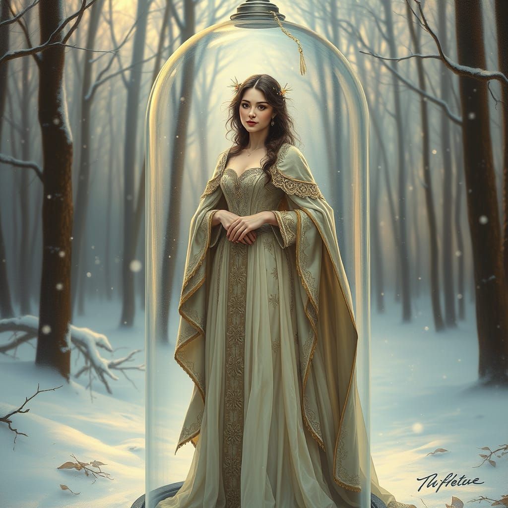 Winter Princess Trapped in Serene Forest Scene