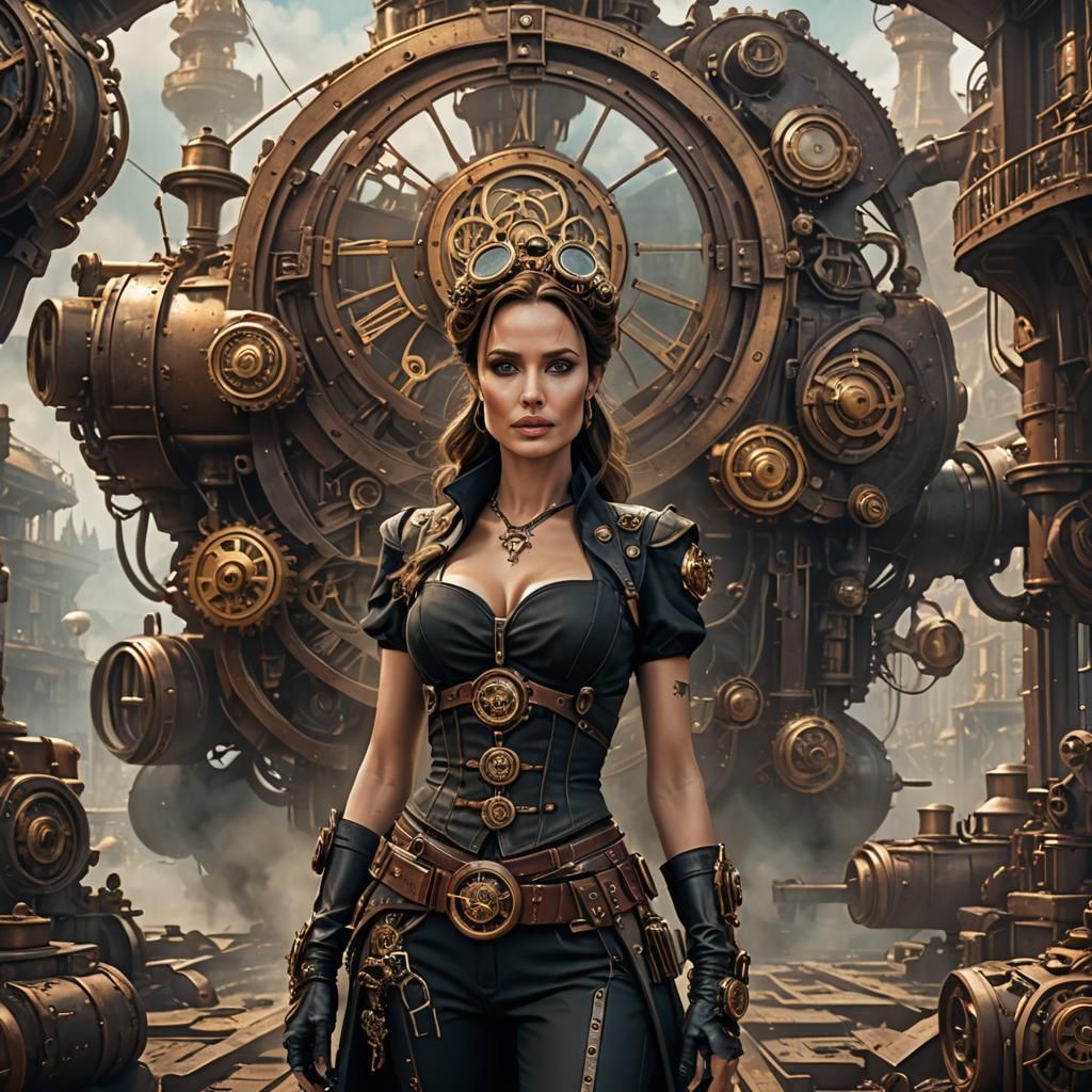 Angelina Jolie in Steampunk Outfit: 8k Fantasy Art