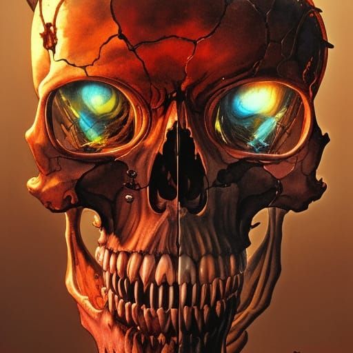 Reanimated Skull Portrait in Hyperrealistic Style