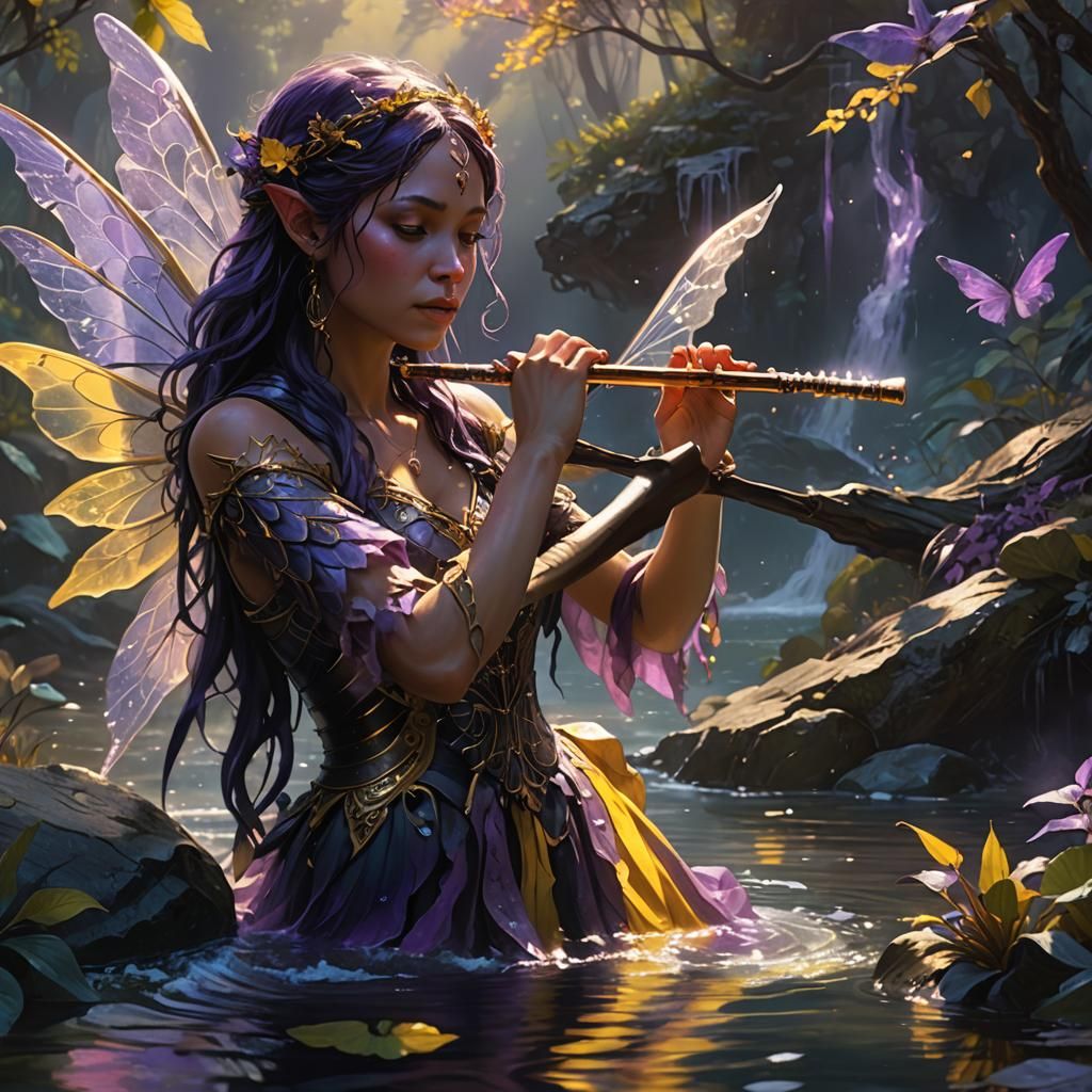 Fairy Flute Player in Dark Fantasy Style