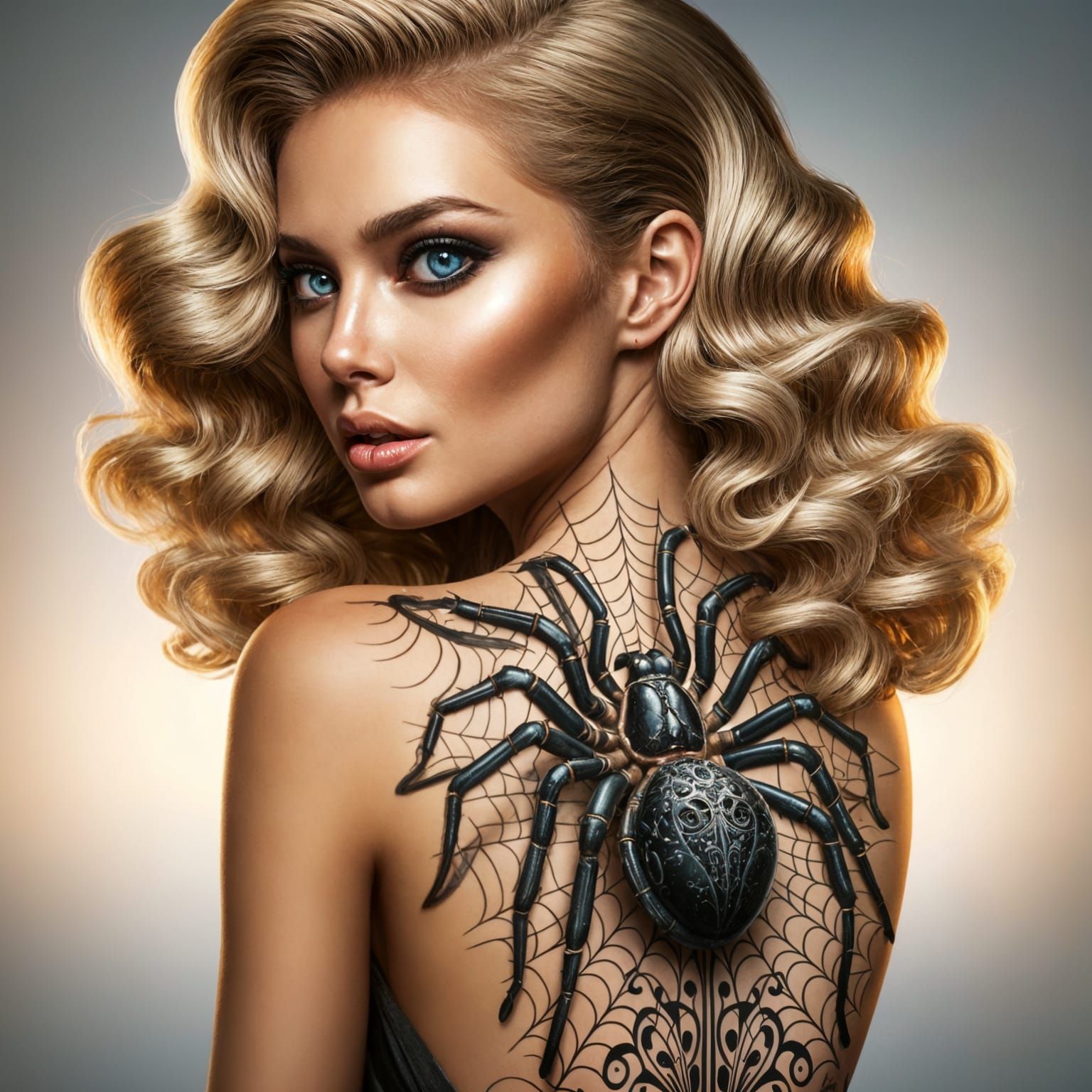 Ethereal Blonde Goddess Features Intricate Biomechanical Spi...