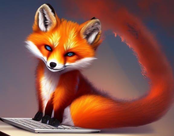 Fiery Chibi Fox Browsing the Web, Digital Art