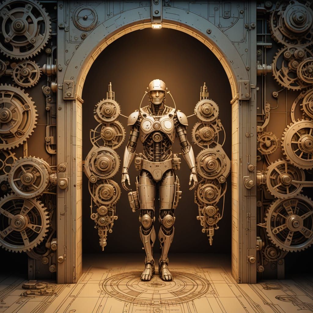 Renaissance Engineering Fusion: Mechanical Human Portrait