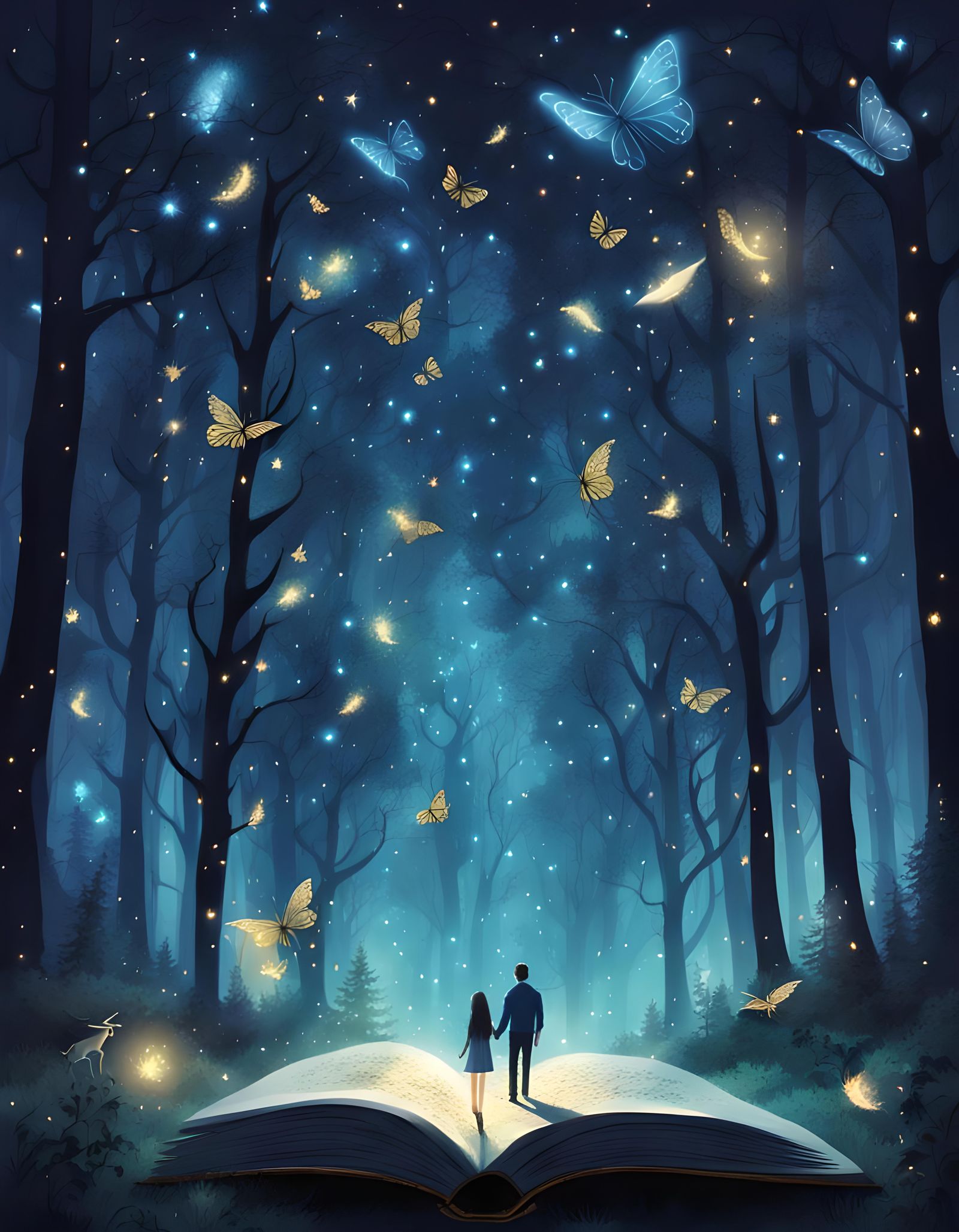 Fantasy Forest Emerges from Book in Moonlight