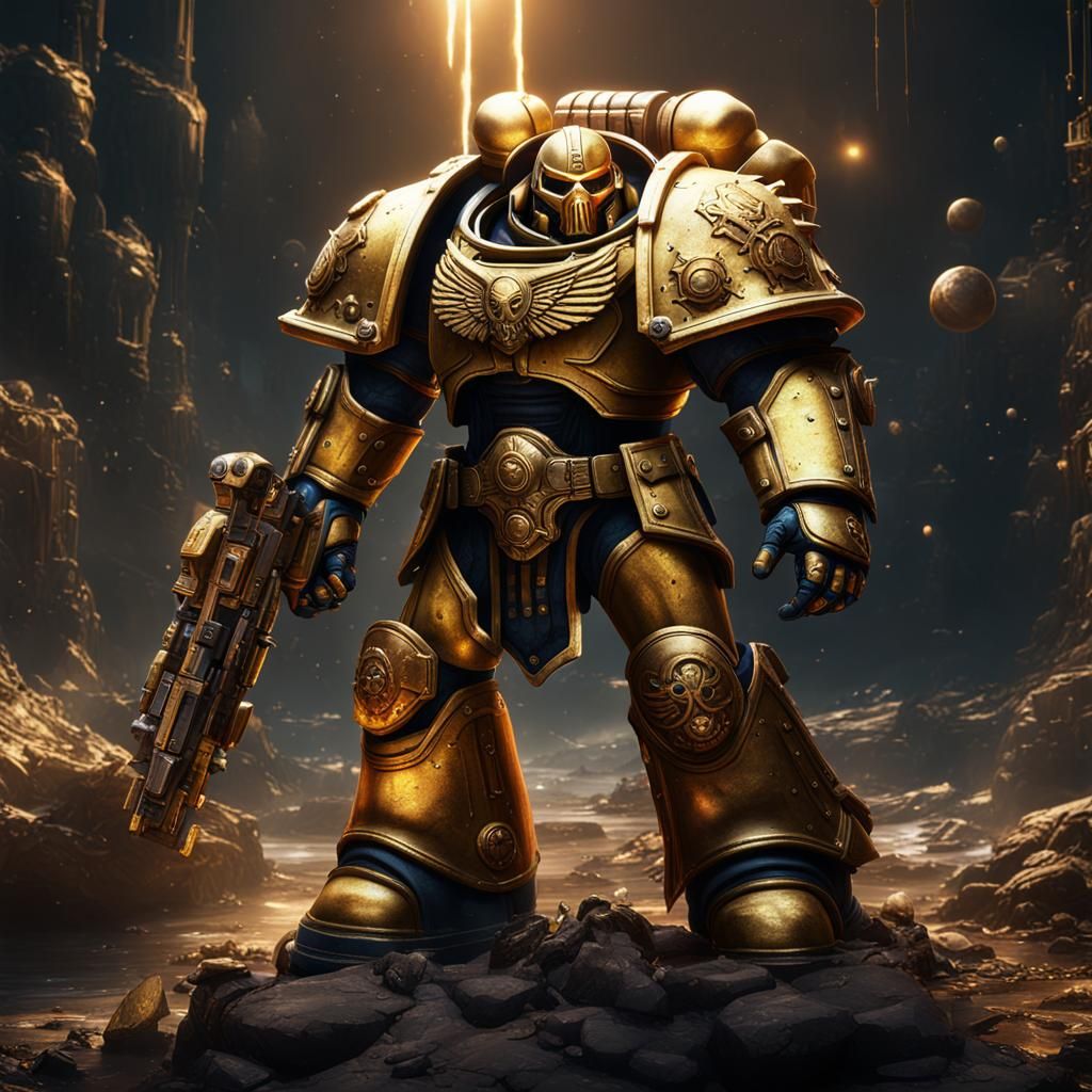 Golden Space Marine in Detailed Matte Painting