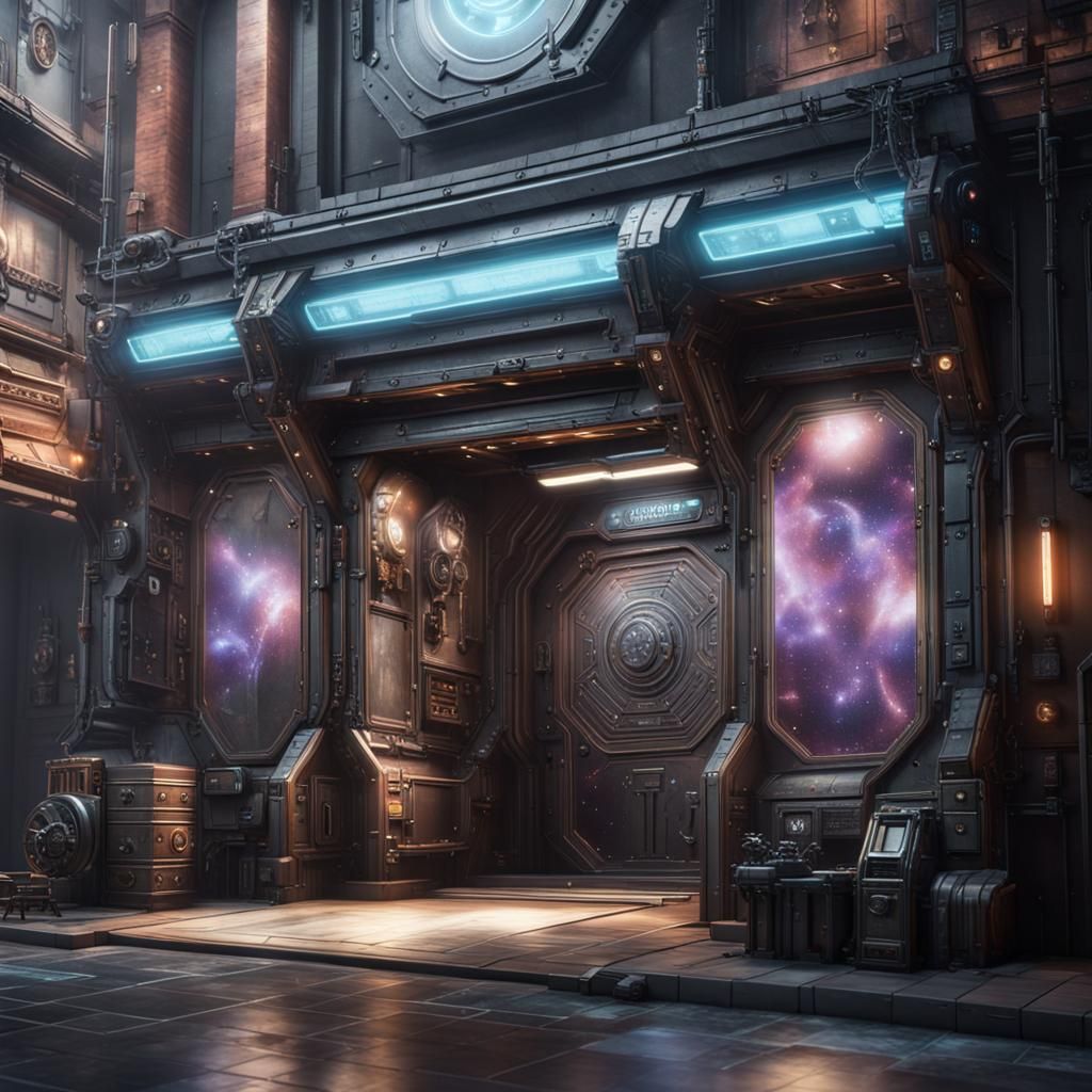 detailed Aetherpunk  space storefront,  3D Game Cinematic Feel, Epic 3D Videogame Graphics, Intricately Detailed, 8K Res...