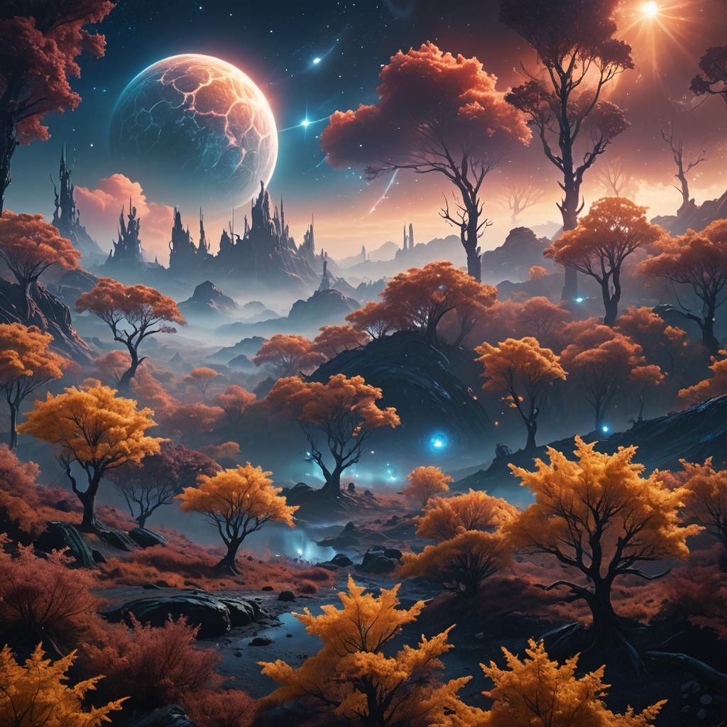 Mystical Glowing Forest on Distant Planet in Sci-Fi Style