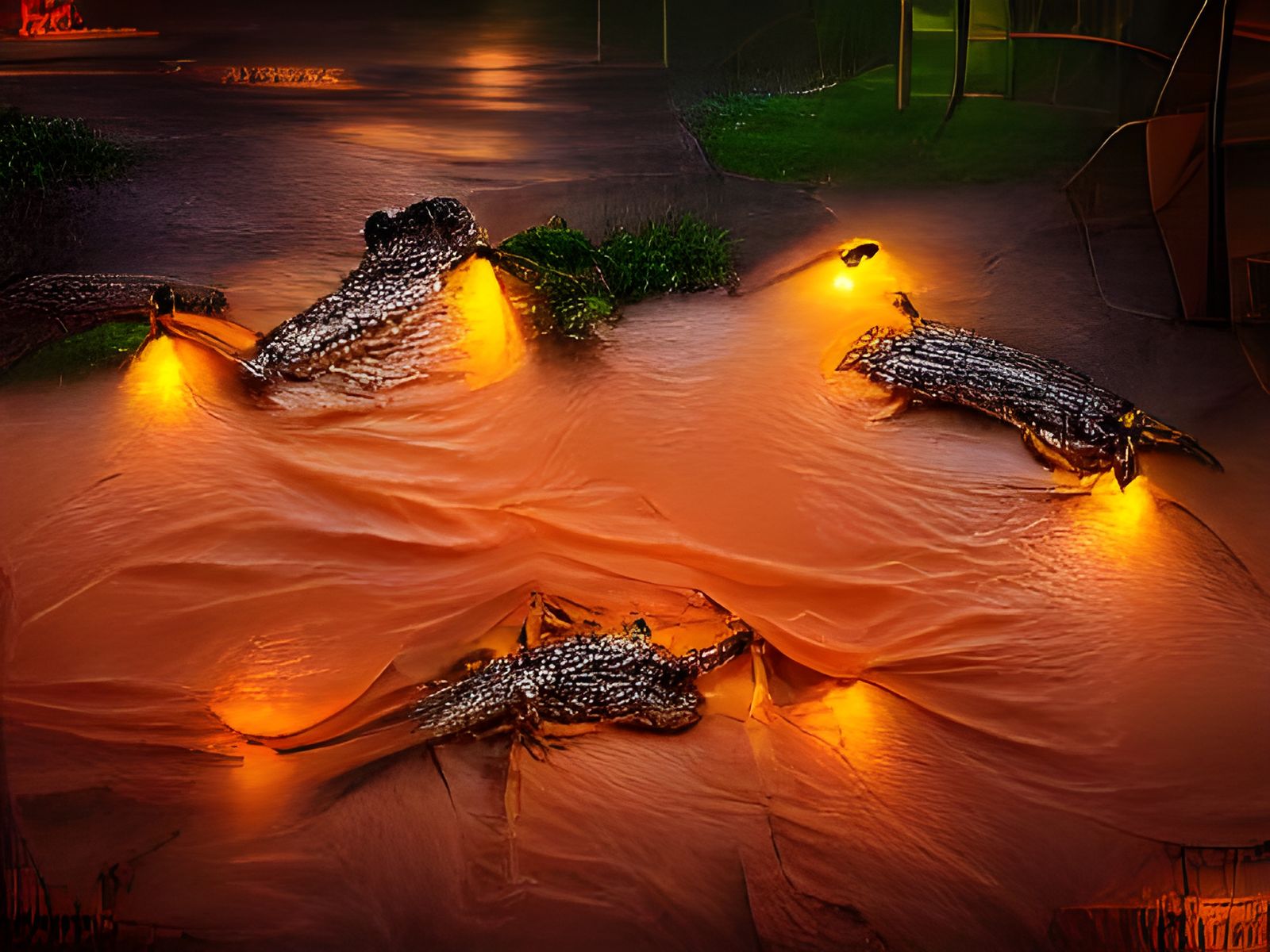 Crocodiles Resting During a Thunderstorm: Baroque Style