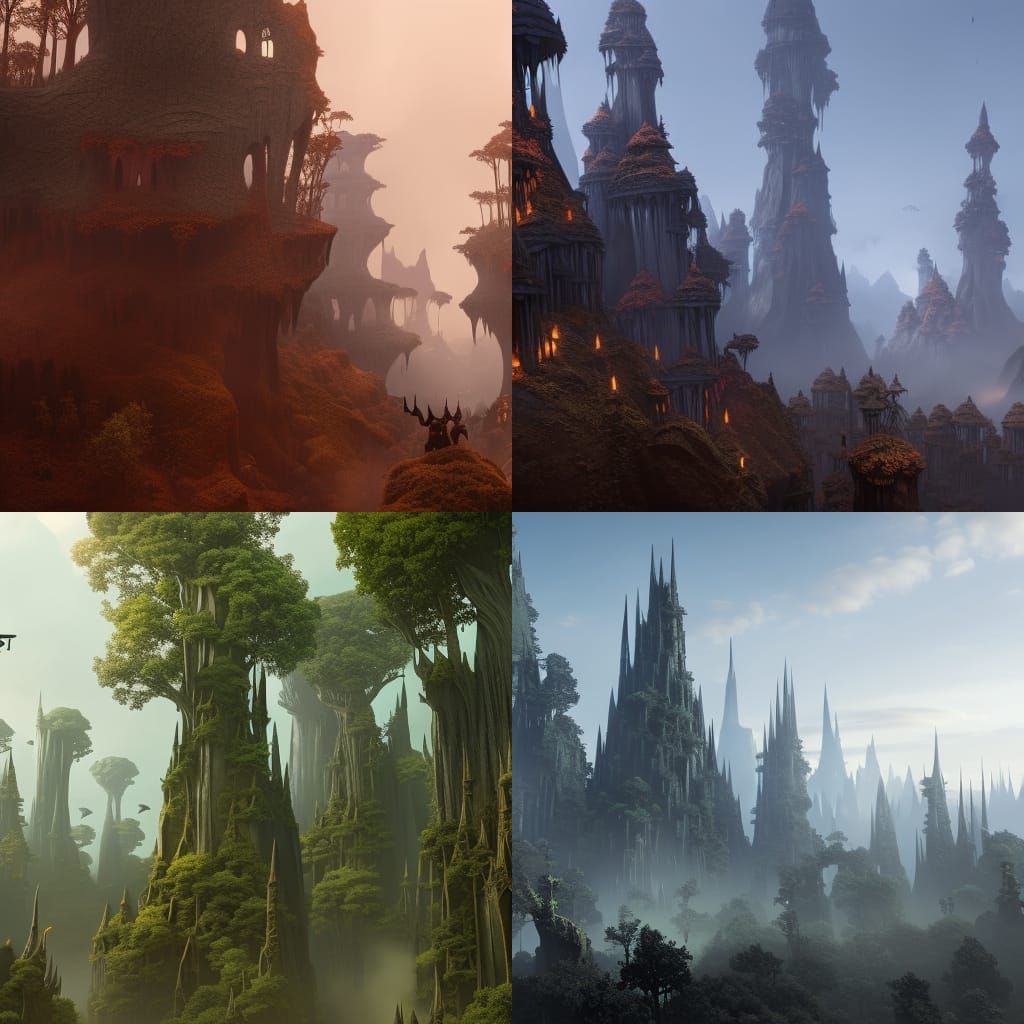 Will-o'-Wisps Tempt People into Forest, Matte Painting