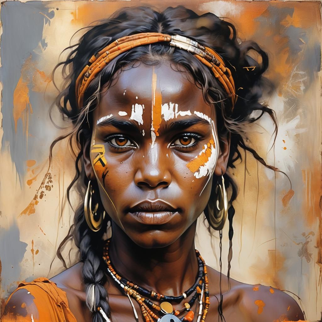 Professional Portrait of Aboriginal Woman in Oil Paint Style
