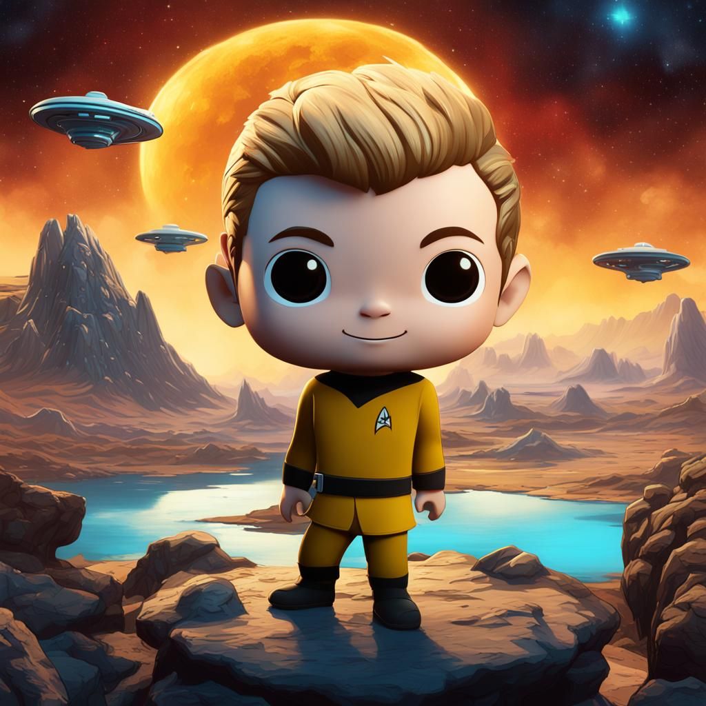 Happy Chibi Captain Kirk Matte Painting
