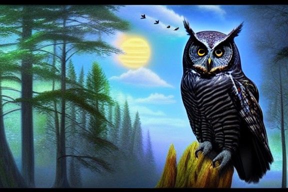 Prismatic Black Owl: Detailed Matte Painting