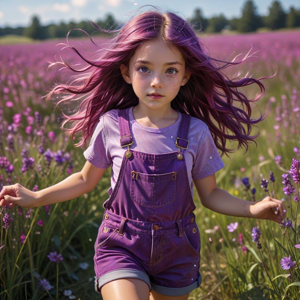 Little Girl Dancing in Meadow, Ghibli Watercolor Style