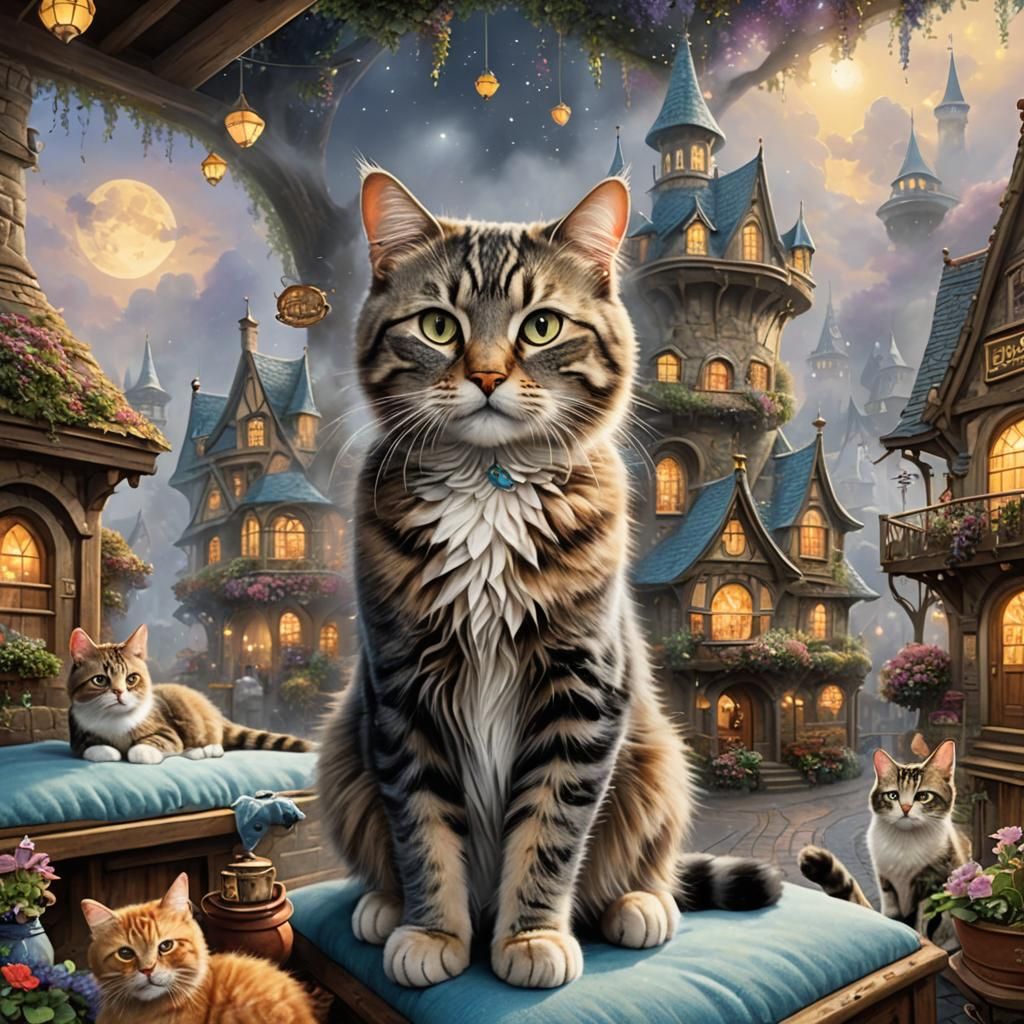 Humanoid Cats in Abundant Cat Hotel, Fantasy Art