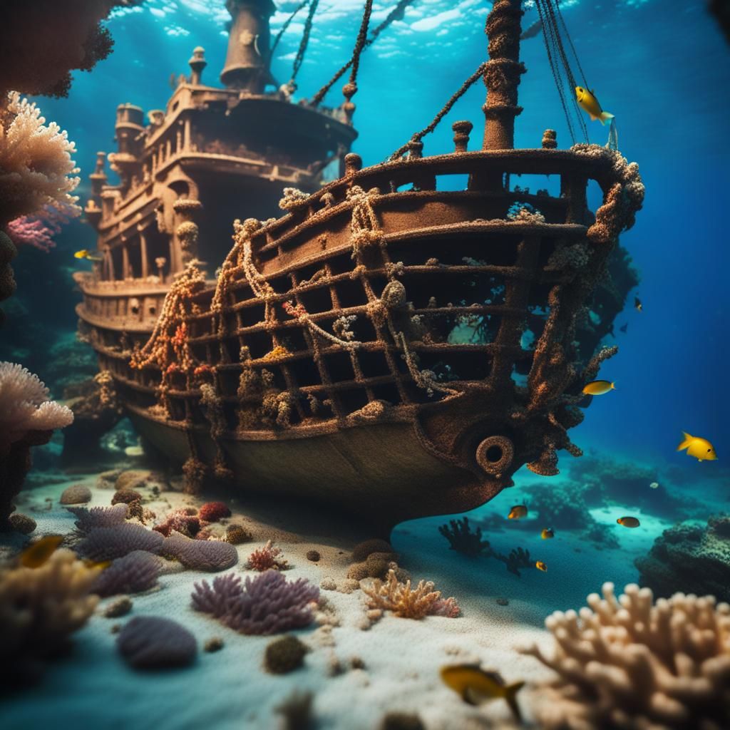 Sunken Treasure Ship Underwater: Professional Photography