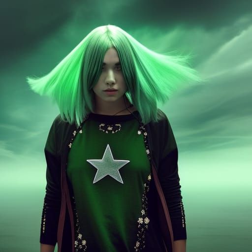 Young Woman with Green Star, Digital Matte Painting