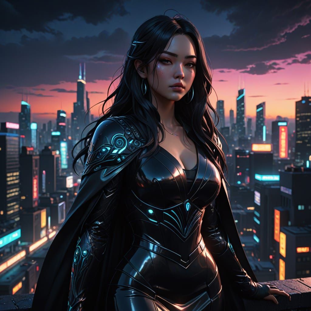 Confident Beauty in Neon City