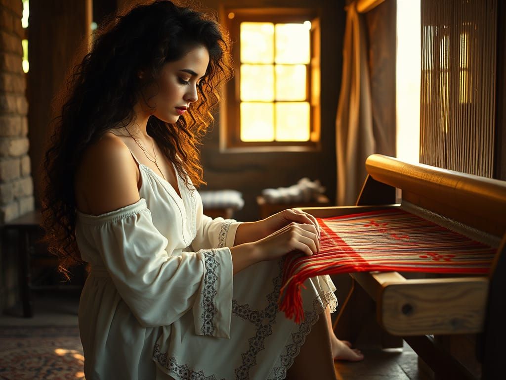Elegant Weaver in Rustic Sunlit Setting